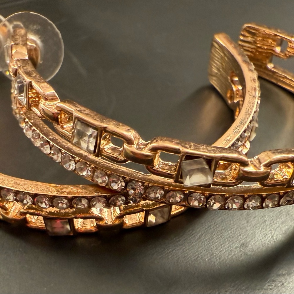 Aldo Gold and Silver Twisted Hoop Earrings with Crystals